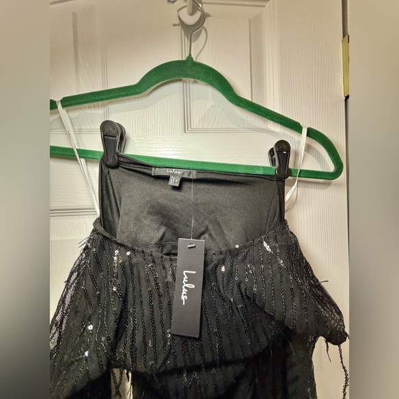 NWT LULUS SZ S BLACK Sheer Fascination Mesh Sequin Fringe Mini Dress - Picture 4 of 10